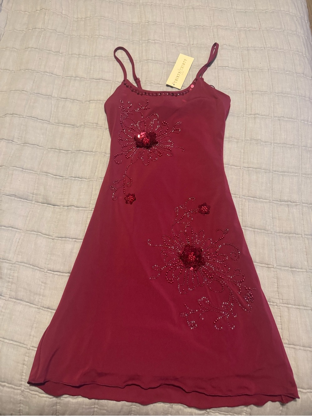 Sequin Floral Slip Mini Dress in Burgundy